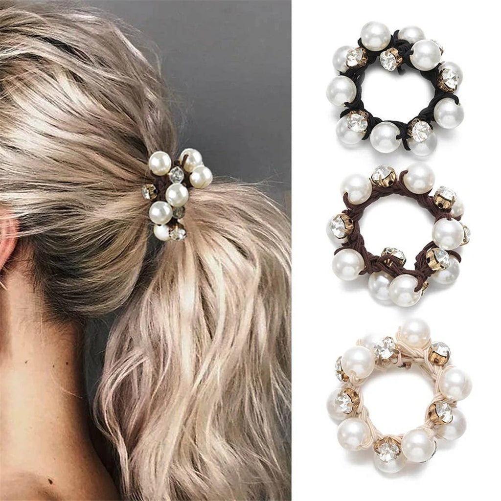 Set of 3: Pearl Crystal Hair Scrunchies