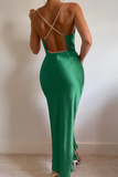 Gold Green Backless Dress