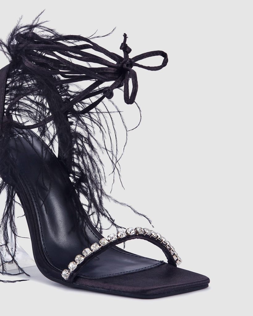 Black Feather Crystal Heels