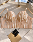 Dripping in Pearls Corset Top (Beige)