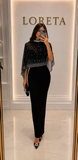 SIA: Crystal Embellished Cape Dress (Black)