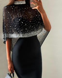 SIA: Crystal Embellished Cape Dress (Black)