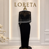 SIA: Crystal Embellished Cape Dress (Black)