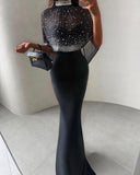 SIA: Crystal Embellished Cape Dress (Black)