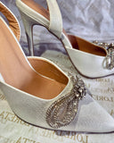 Frosted Bow Heels (Metallic White)