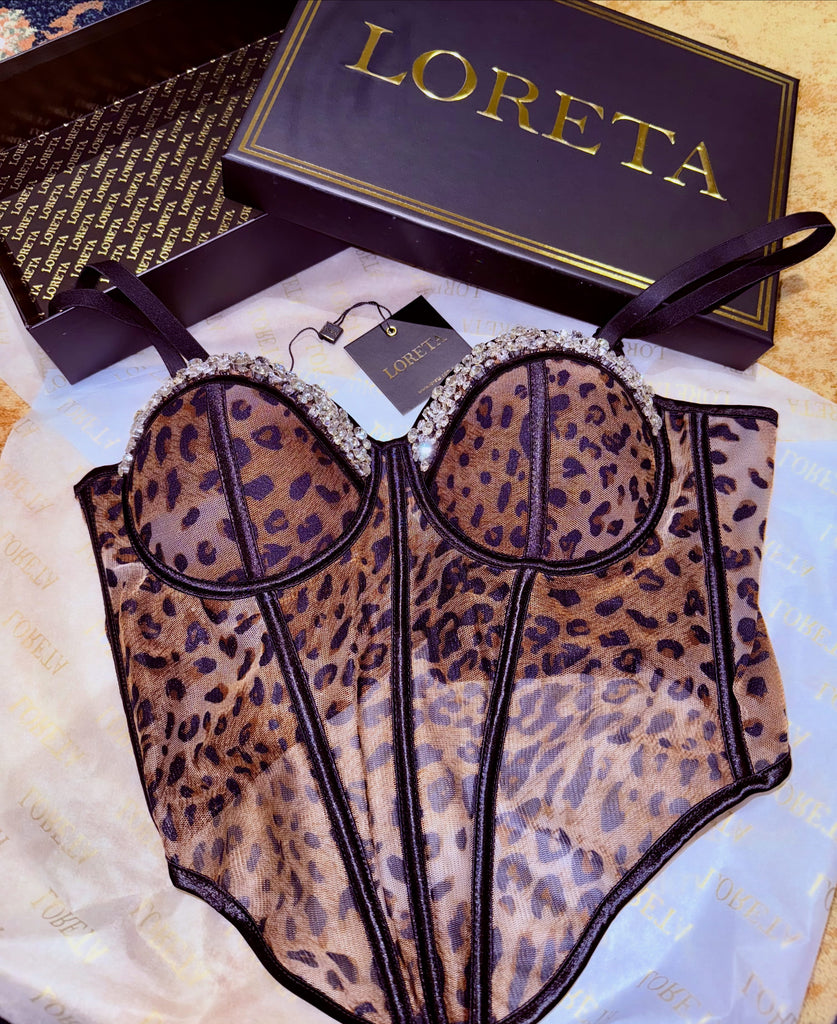 Leopard Crystal Bustier Corset
