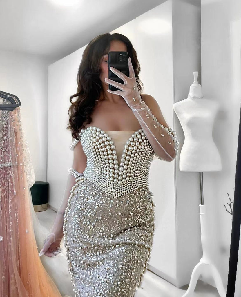 Draped in Pearls Dress – LORETA