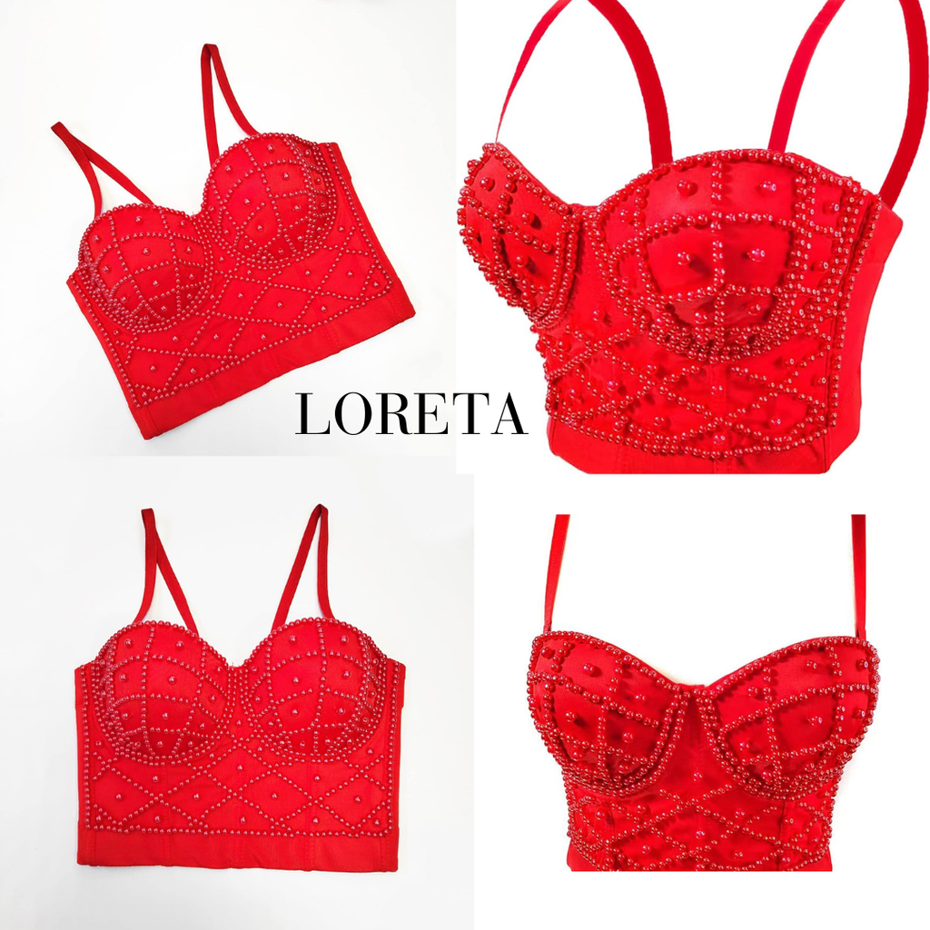Pearl Bustier Corset Top (Red)
