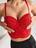 Pearl Bustier Corset Top (Red)