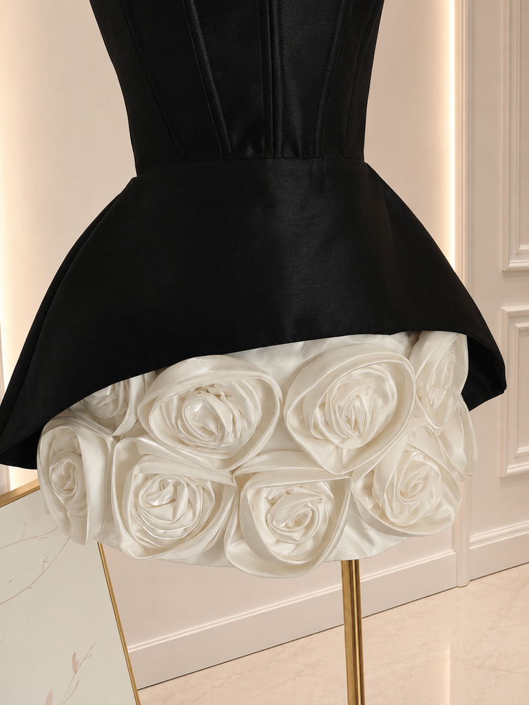 Roses Last Forever Dress (White/Black)