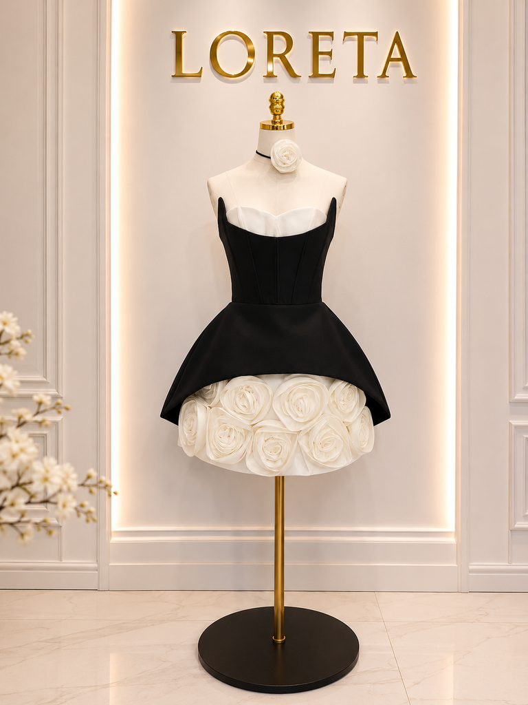 Roses Last Forever Dress (White/Black) – LORETA