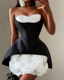 Roses Last Forever Dress (White/Black)
