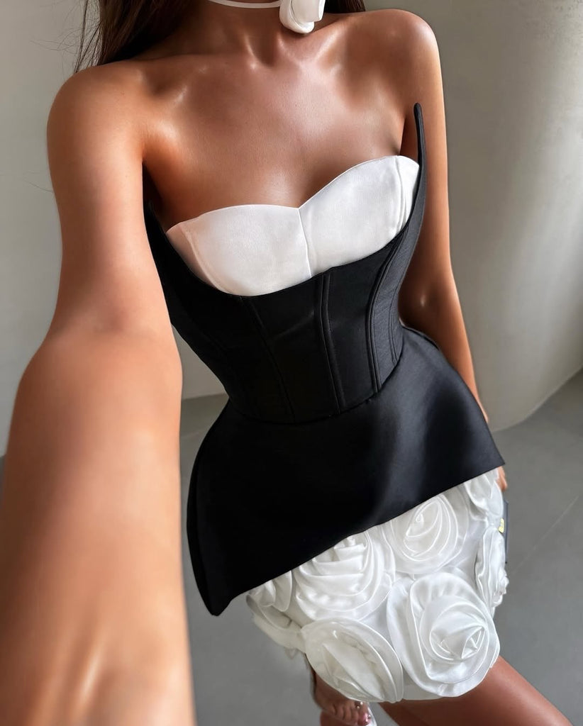 Roses Last Forever Dress (White/Black)