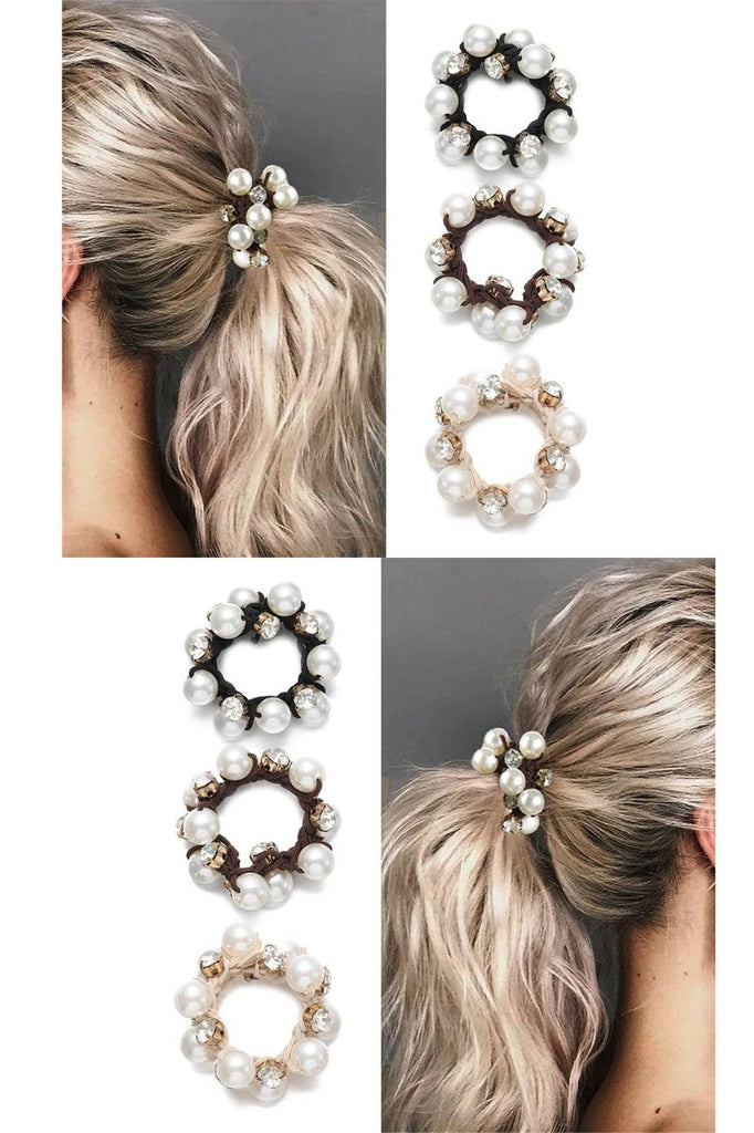 Set of 3: Pearl Crystal Hair Scrunchies