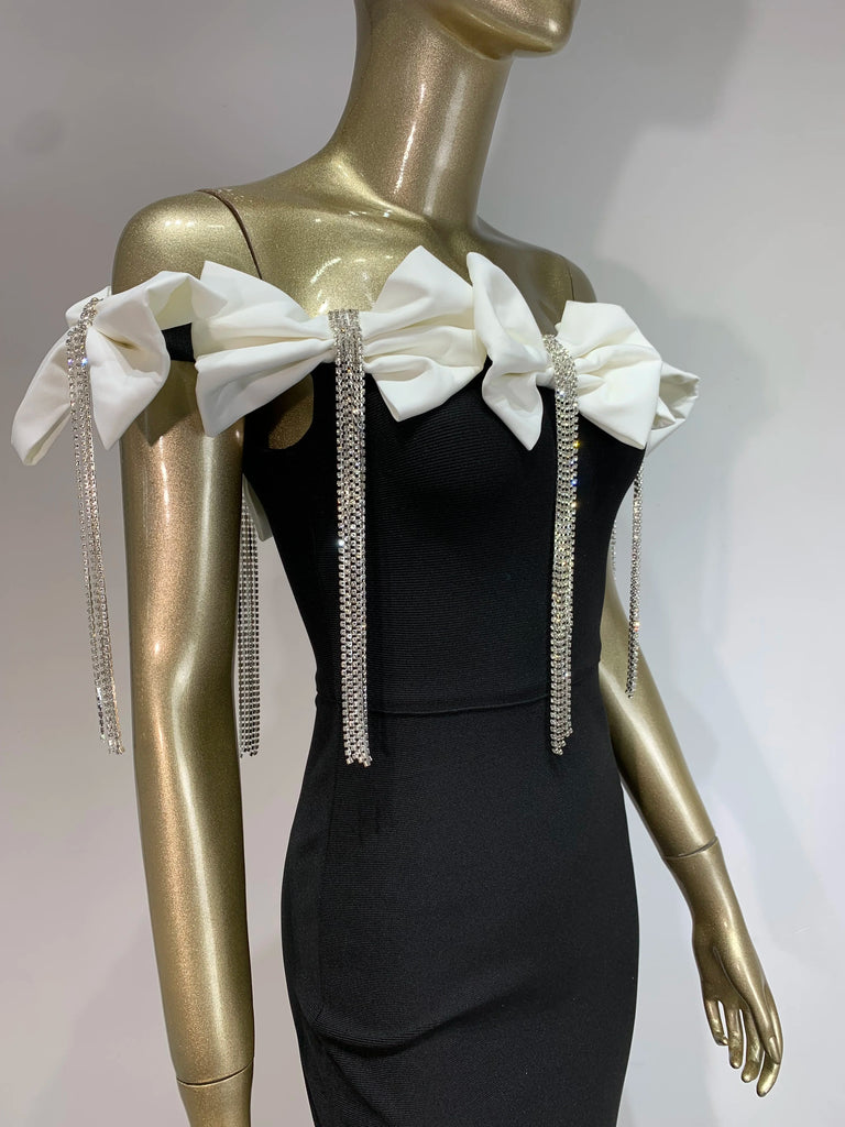 Frances Bow Dress (White/Black)