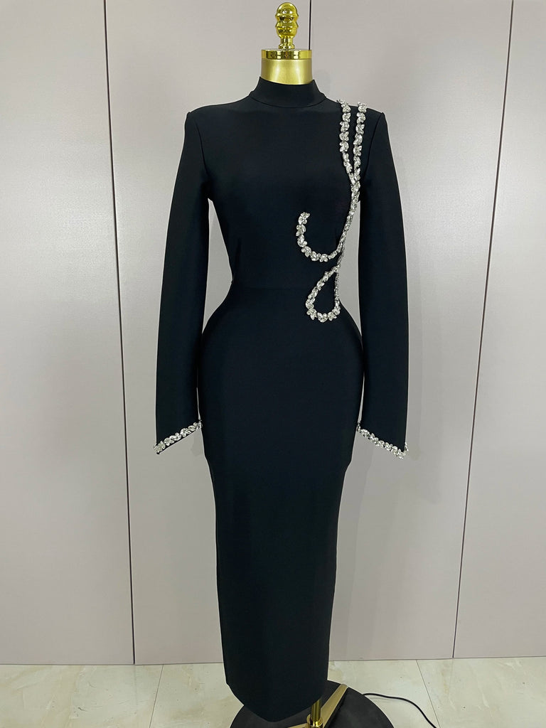 Fariba Crystal Maxi Dress (Black)