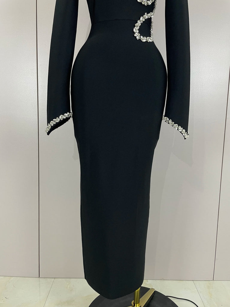 Fariba Crystal Maxi Dress (Black)