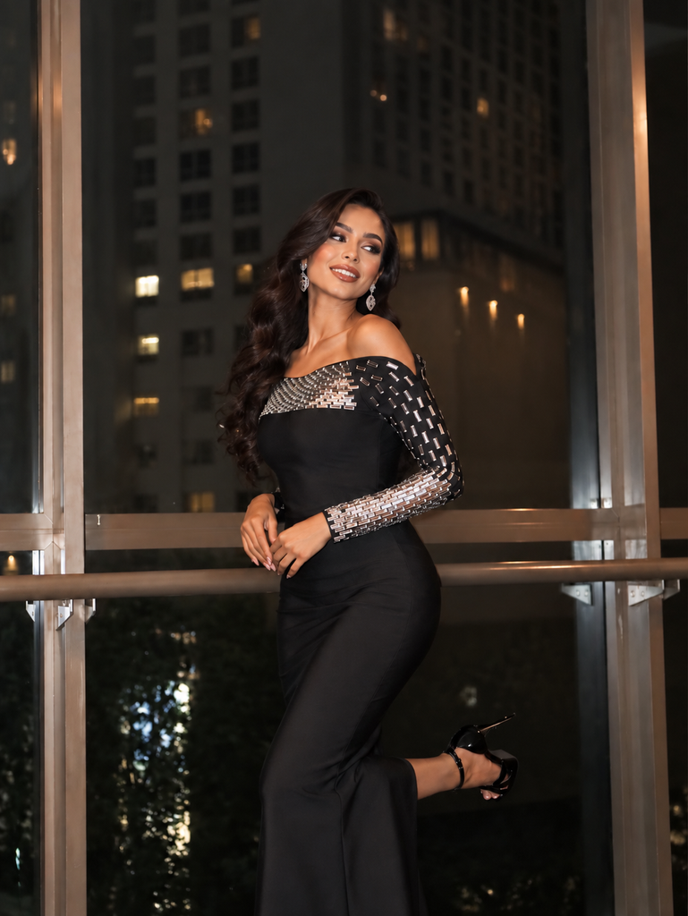Freya Crystal Maxi Dress (Black)