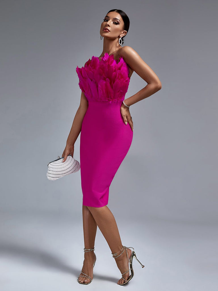Darby Strapless Feather Bandage Dress