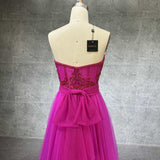 Lisa Strapless Beaded Dress (Fuchsia)