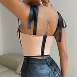 Carly Lace Up Corset (Black/Beige)