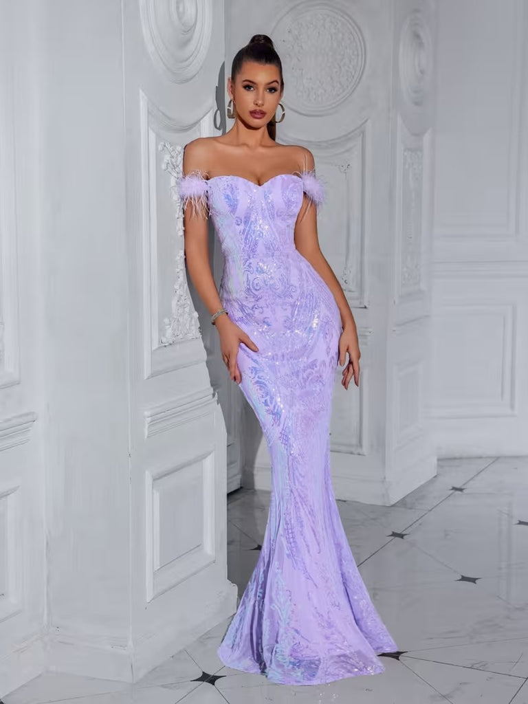 Molly Lilac Sequin Feather Dress