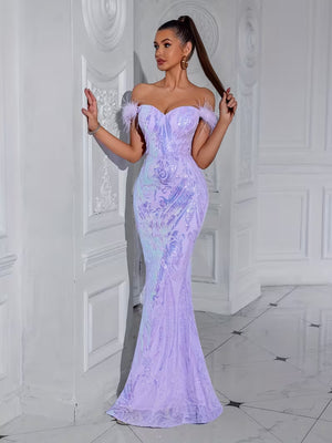 Molly Lilac Sequin Feather Dress