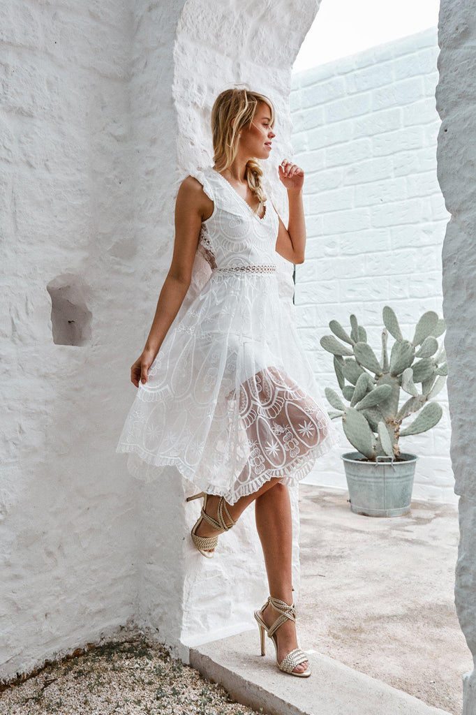 Lace To Lace Midi Dress - Strapless Bodycon Dress in White Lace | Showpo USA