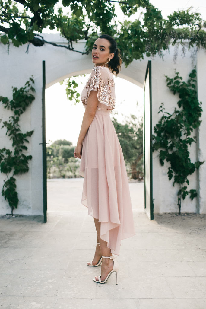 womens chiffon blush beige pink coral dress with sequins luxury quality australian brand loreta