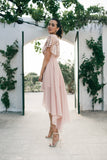 womens chiffon blush beige pink coral dress with sequins luxury quality australian brand loreta
