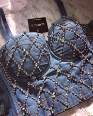 Denim Crystal Corset Top