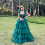 Emerald Green: Tiered Ruffle Tulle Dress