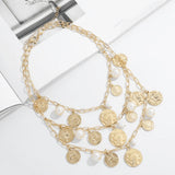 Multi Gold Coin & Cream Pearl Necklace
