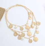 Multi Gold Coin & Cream Pearl Necklace