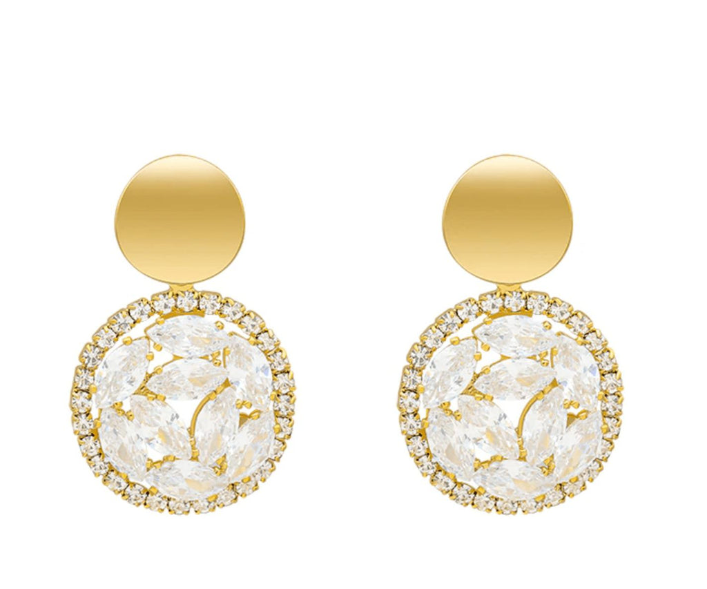 Round Crystal Drop Down Earrings