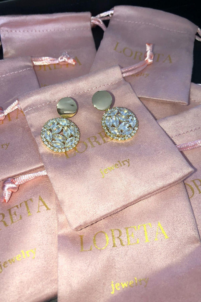 Round Crystal Drop Down Earrings