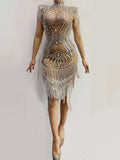 Beige Midi Diamond Dress