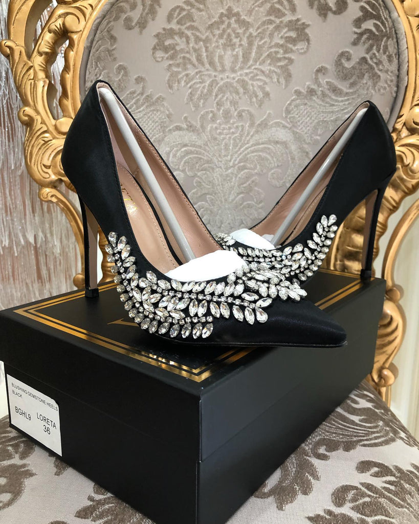 Crystal Heels with gold chain Black/Gold/Pink – MALVI PARIS