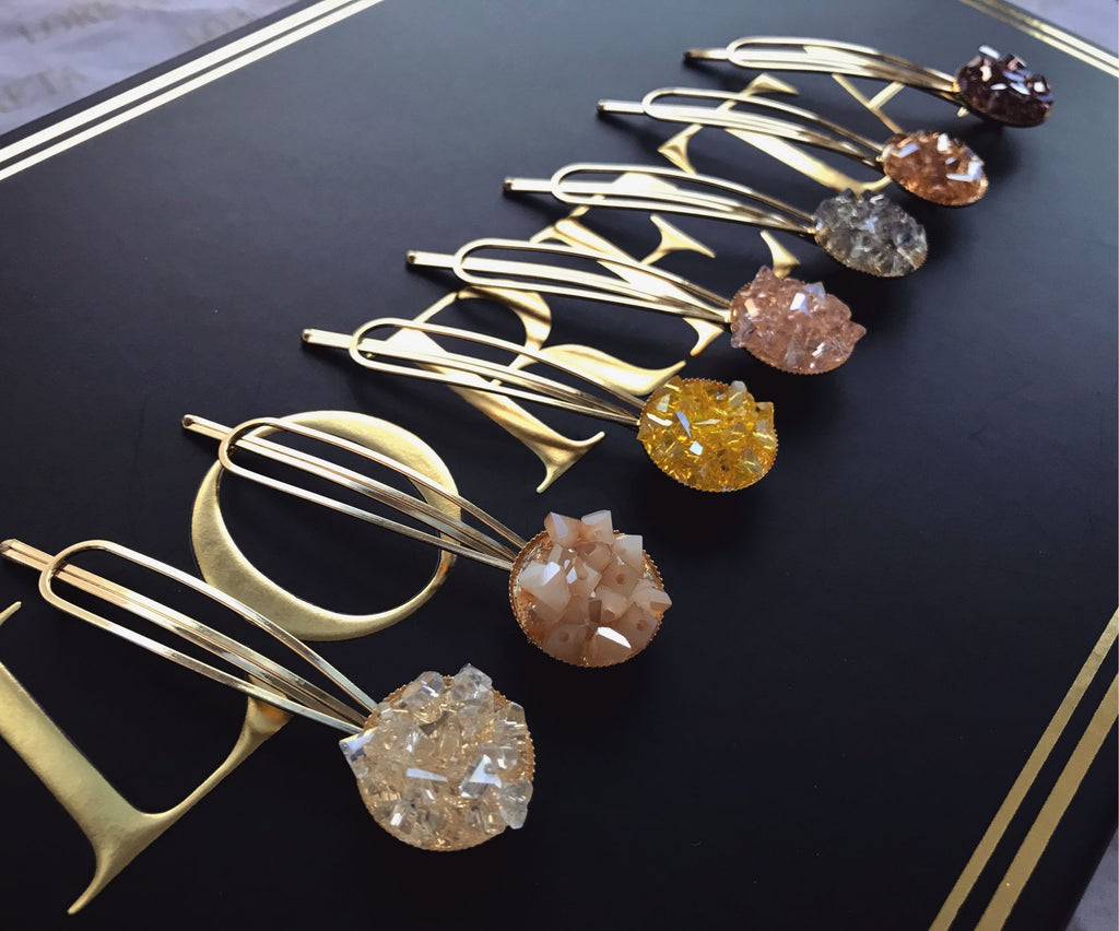 Crystal Gold Hair Clips Pins Set (7pcs)