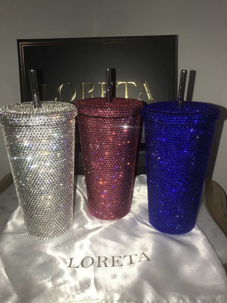 XL - Crystallized Crystal Coffee/Drink Tumbler Cup with Straw