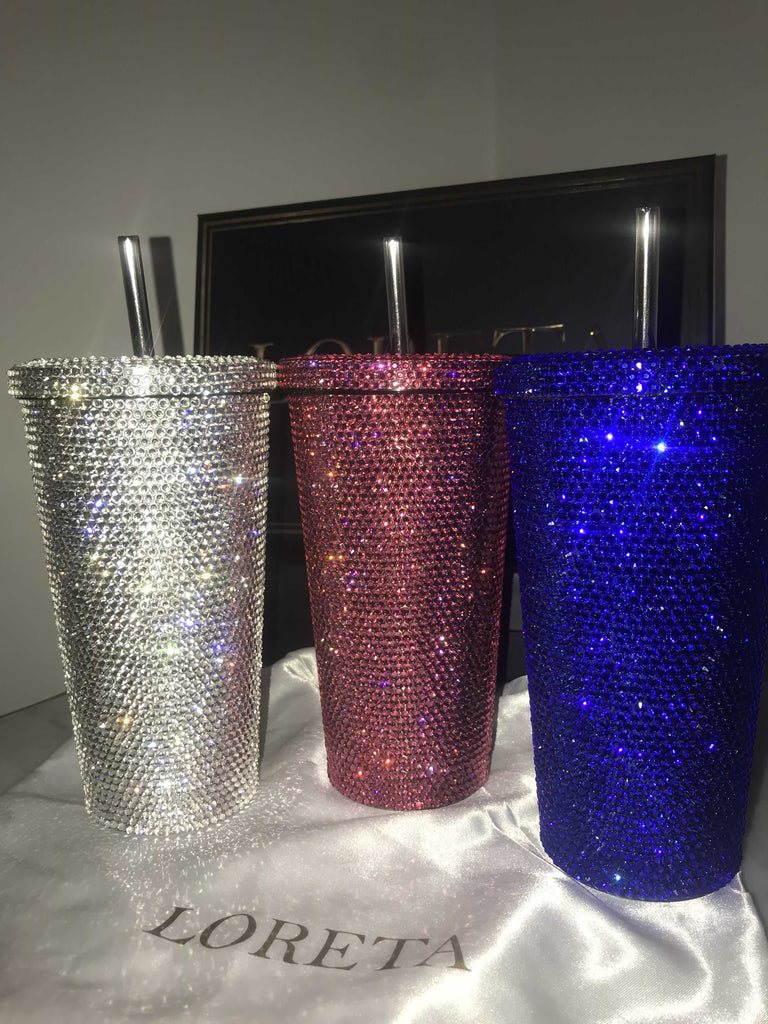 XL - Crystallized Crystal Coffee/Drink Tumbler Cup with Straw