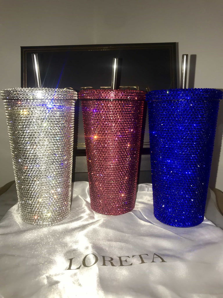 XL - Crystallized Crystal Coffee/Drink Tumbler Cup with Straw