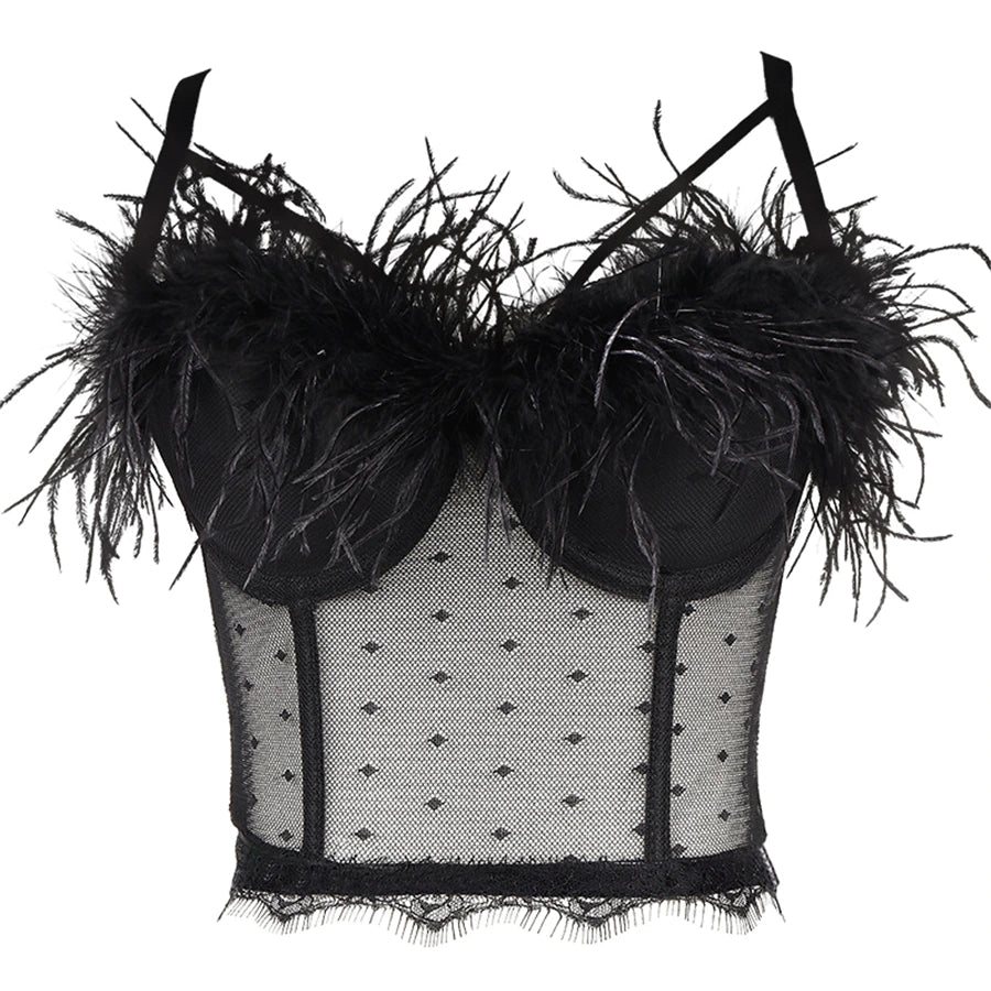 Feather & Lace Bustier Corset Top