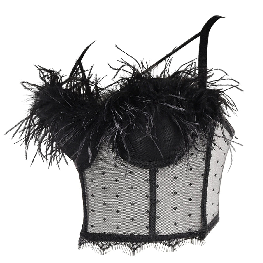 Feather & Lace Bustier Corset Top