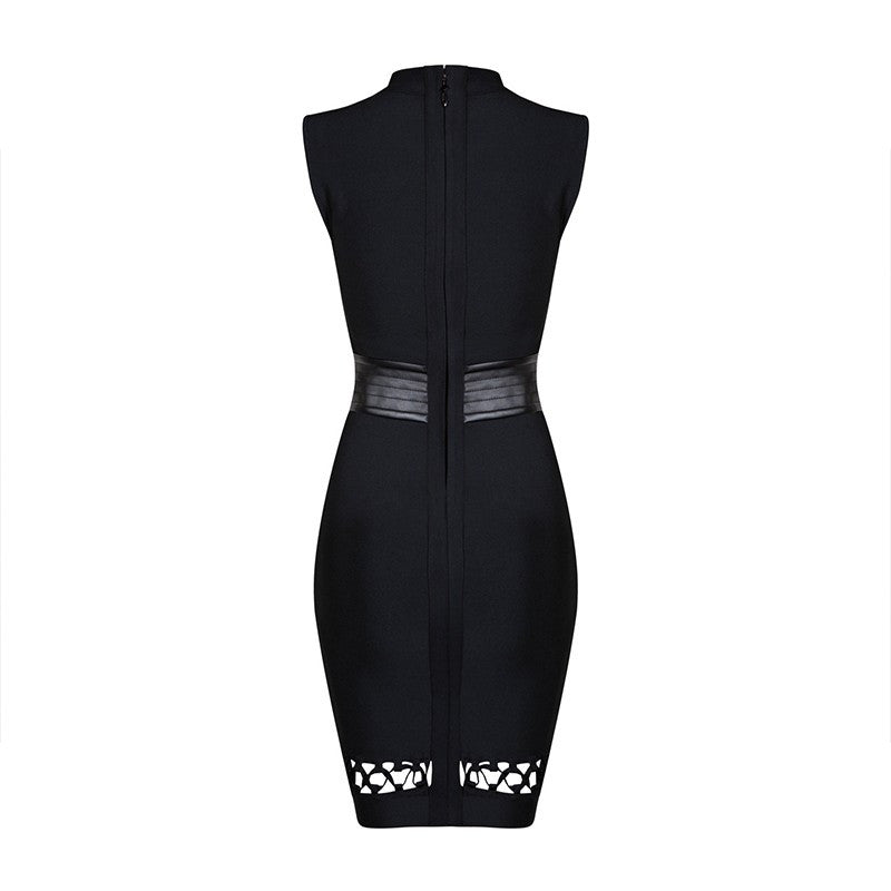 bandage black dress leather sleeveless luxury midi thick quality luxury