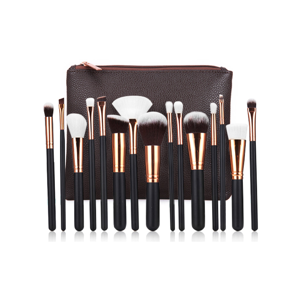 15Pcs Rose Gold Makeup Brush Set with Bag