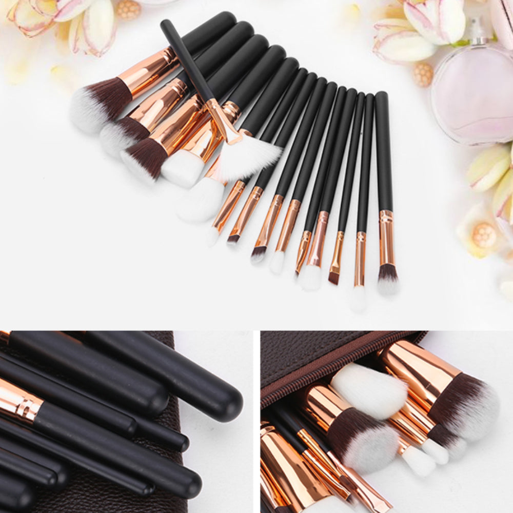 15Pcs Rose Gold Makeup Brush Set with Bag