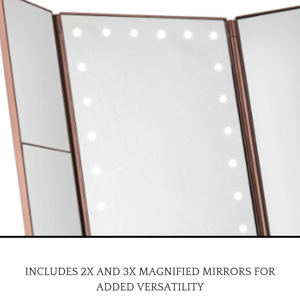 XL Rose Gold 3-Way Makeup Mirror w/ LED Lights - Rose Gold