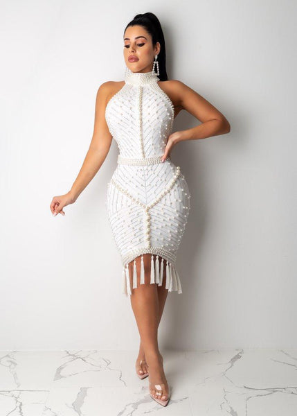 White pearl bodycon dress outlet