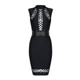 bandage black dress leather sleeveless luxury midi thick quality luxury
